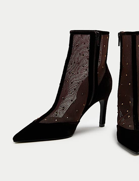 Mesh Heeled Ankle Boots