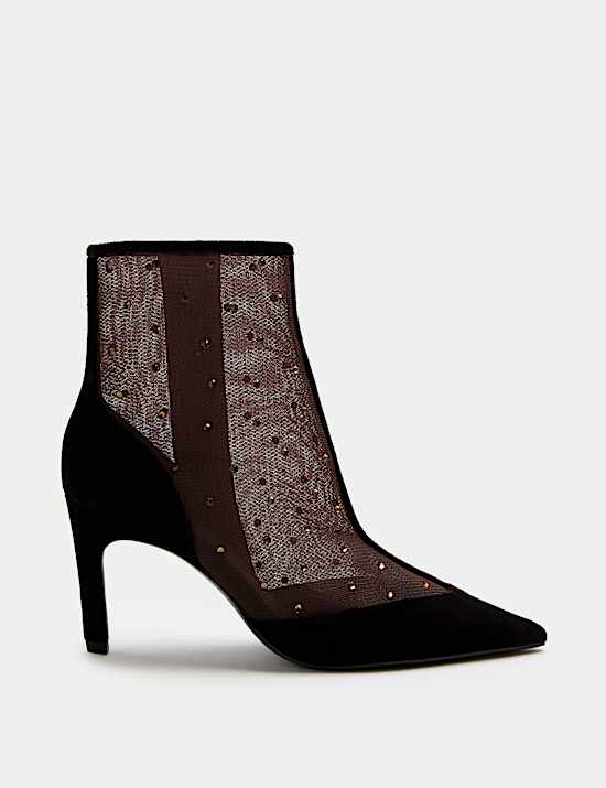 Mesh Heeled Ankle Boots