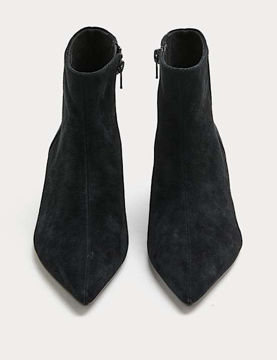 Wide Fit Suede Kitten Heel Pointed Ankle Boots