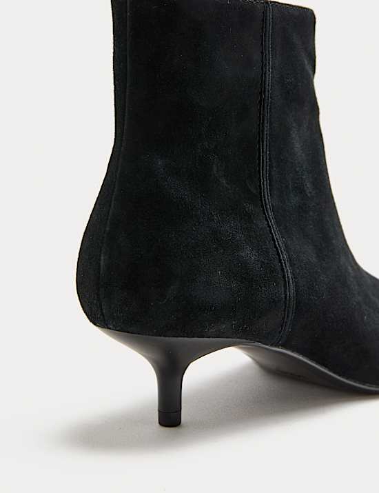 Wide Fit Suede Kitten Heel Pointed Ankle Boots