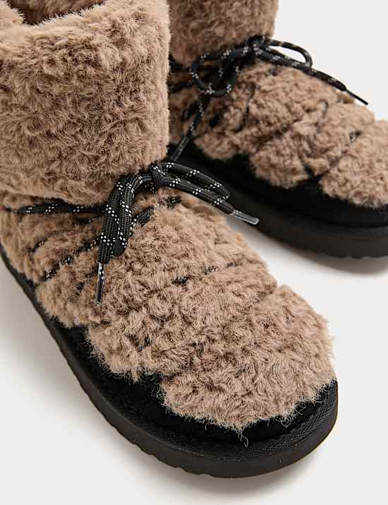 Borg Chunky Lace Up Winter Boots
