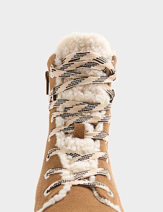 Bottines d'hiver en daim à talons carrés et doublure imitation peau de mouton