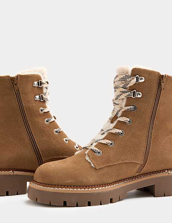 Bottines d'hiver en daim à talons carrés et doublure imitation peau de mouton