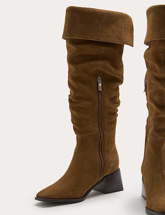 Suede Square Toe Knee High Boots
