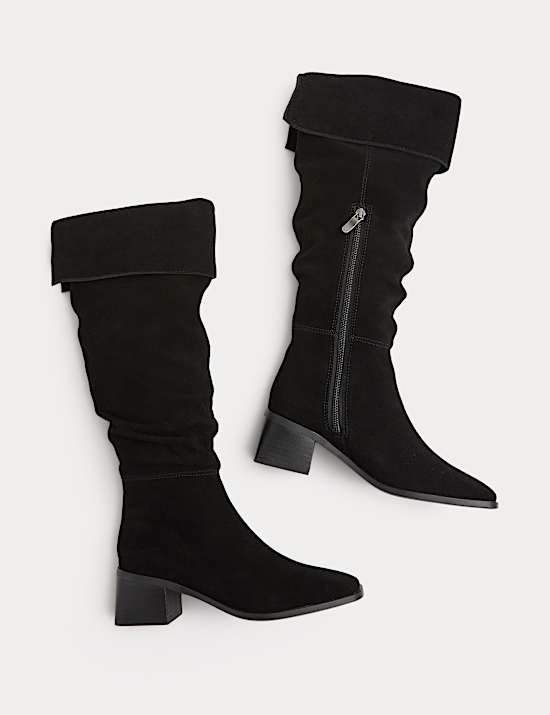 Suède kniehoge laarzen met vierkante neus