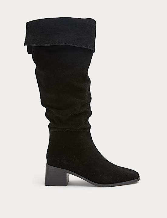 Suède kniehoge laarzen met vierkante neus