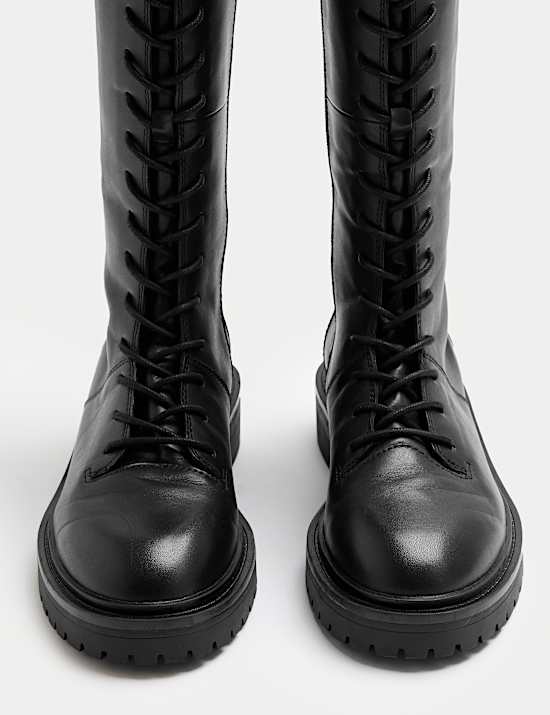 Bottes hauteur genou en cuir à lacets
