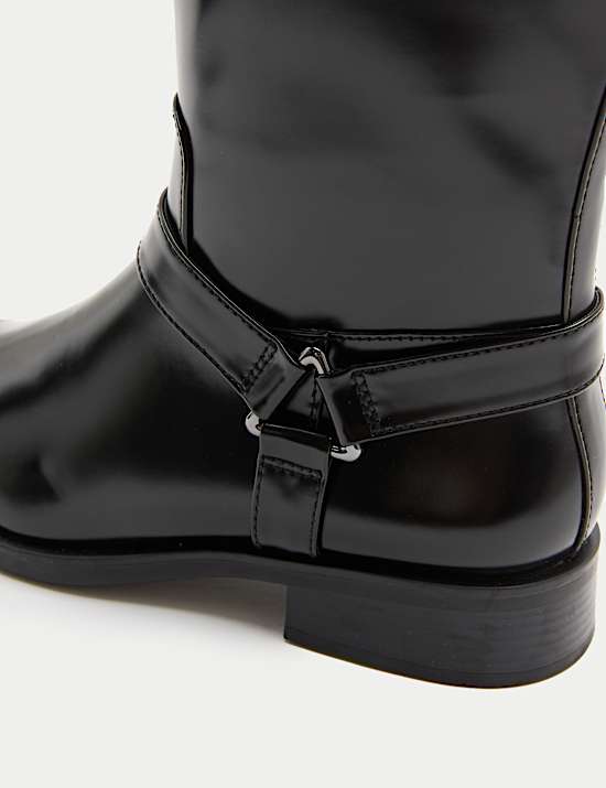 Leather Buckle Knee High Riding Boots