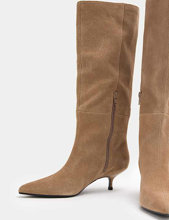 Suede Kitten Heel Pointed Knee High Boots