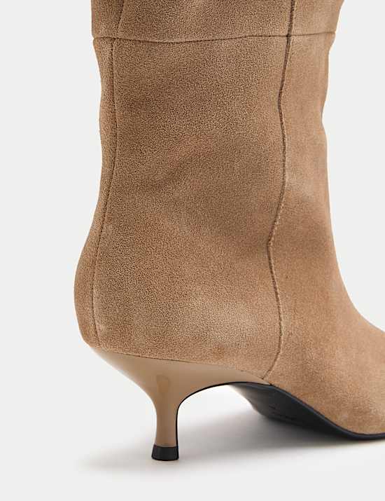 Suede Kitten Heel Pointed Knee High Boots