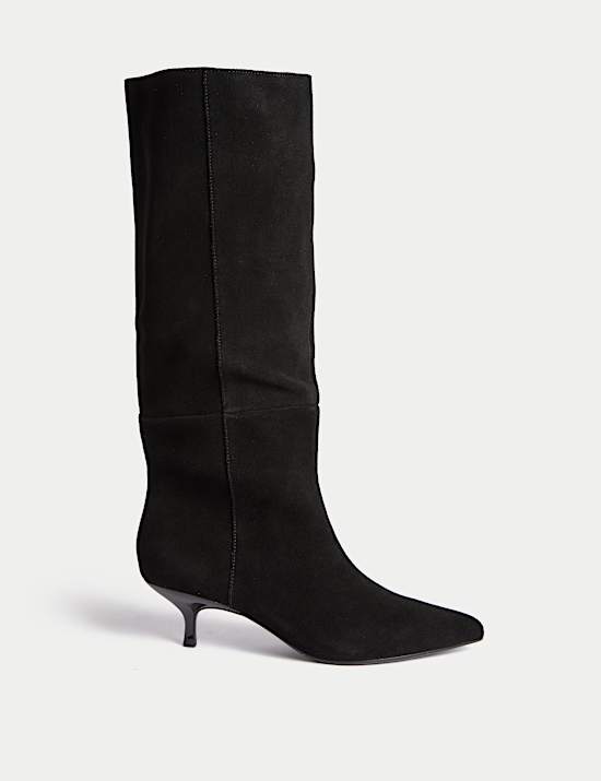 Suede Kitten Heel Pointed Knee High Boots