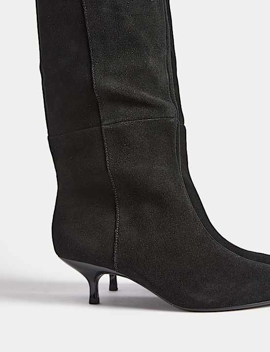 Suede Kitten Heel Pointed Knee High Boots