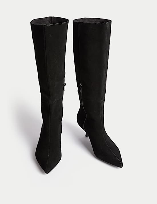 Suede Kitten Heel Pointed Knee High Boots