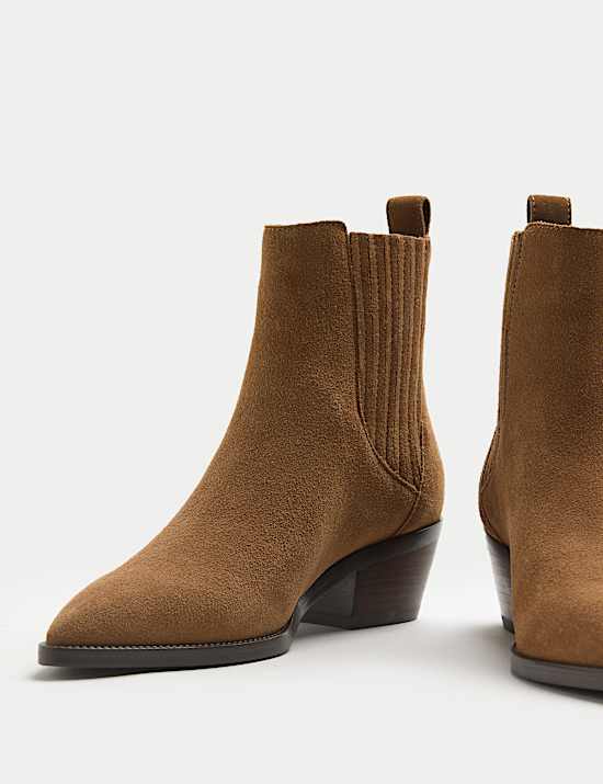 Suede Cowboy Block Heel Pointed Boots
