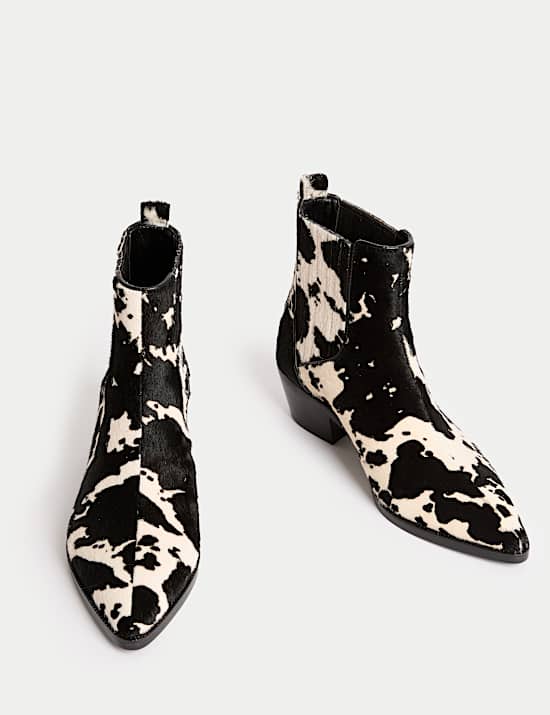 Bottines en cuir à talons carrés et imprimé animal