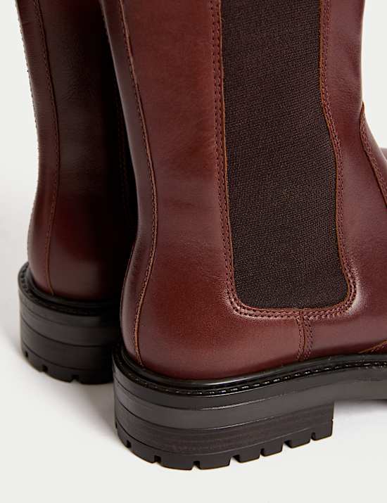 Leather Chelsea Block Heel Boots