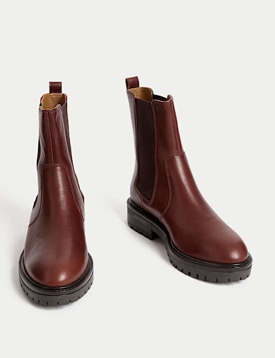 Leather Chelsea Block Heel Boots