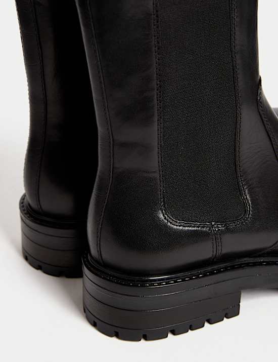 Leather Chelsea Block Heel Boots