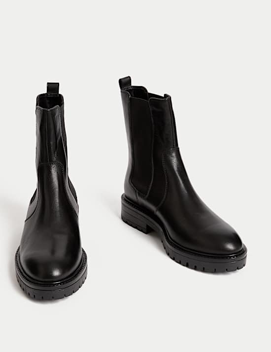 Leather Chelsea Block Heel Boots