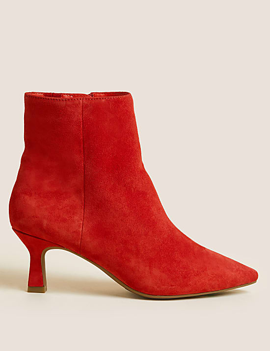 Wide Fit Suede Kitten Heel Ankle Boots