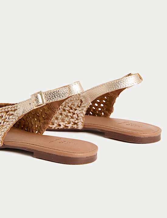 Leather Woven Flat Slingback Shoes