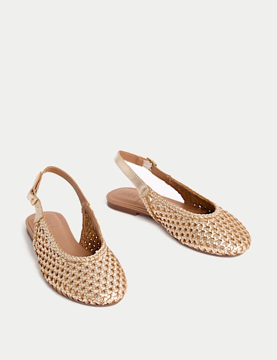 Leather Woven Flat Slingback Shoes
