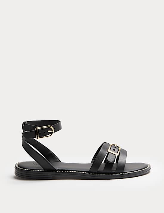 Leather Buckle Ankle Strap Sandals
