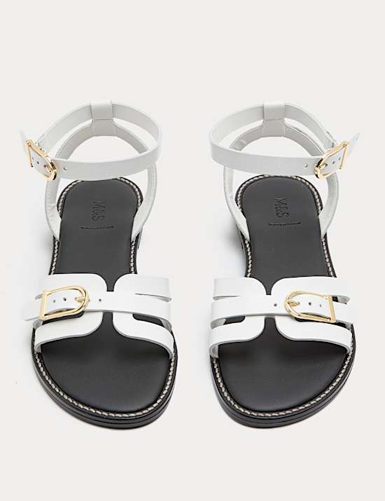 Sandalias de piel con tira al tobillo con hebilla