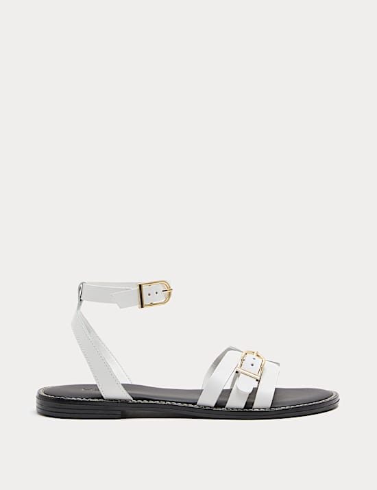 Sandalias de piel con tira al tobillo con hebilla