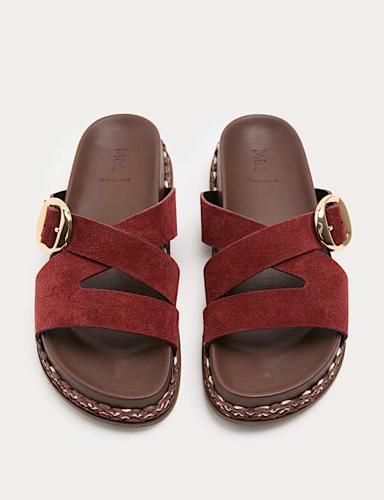 Suede Buckle Flatform Mules