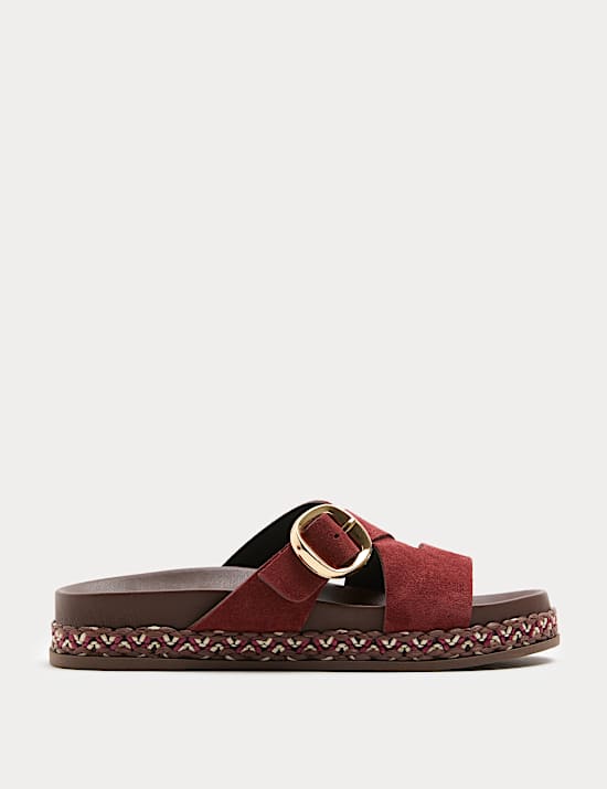 Suede Buckle Flatform Mules