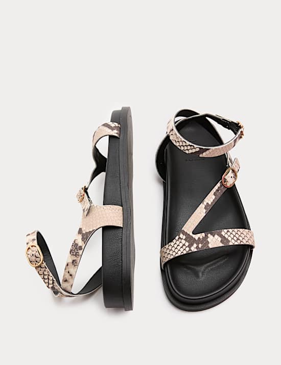 Leather Buckle Ankle Strap Flat Sandals