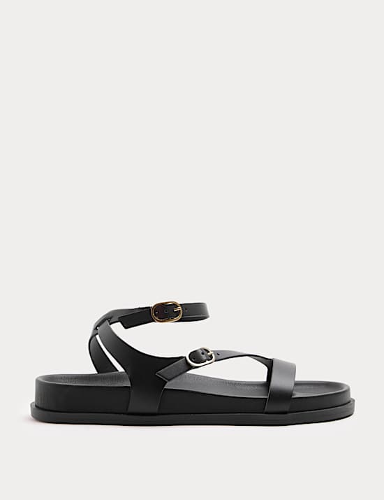 Leather Buckle Ankle Strap Flat Sandals