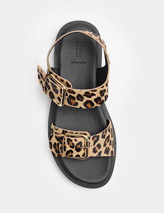 Leather Leopard Print Flatform Sandals