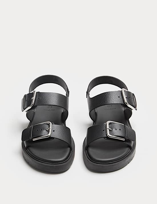 Leather Buckle Ankle Strap Flatform Sandals