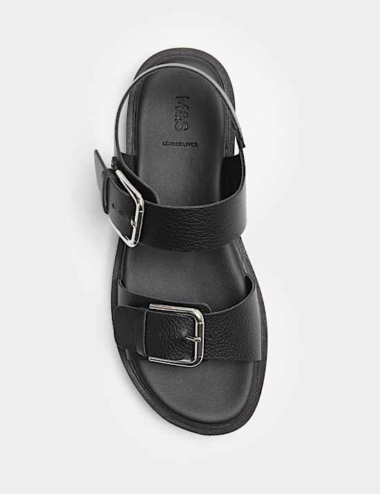 Leather Buckle Ankle Strap Flatform Sandals