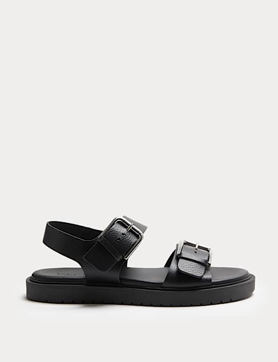 Leather Buckle Ankle Strap Flatform Sandals