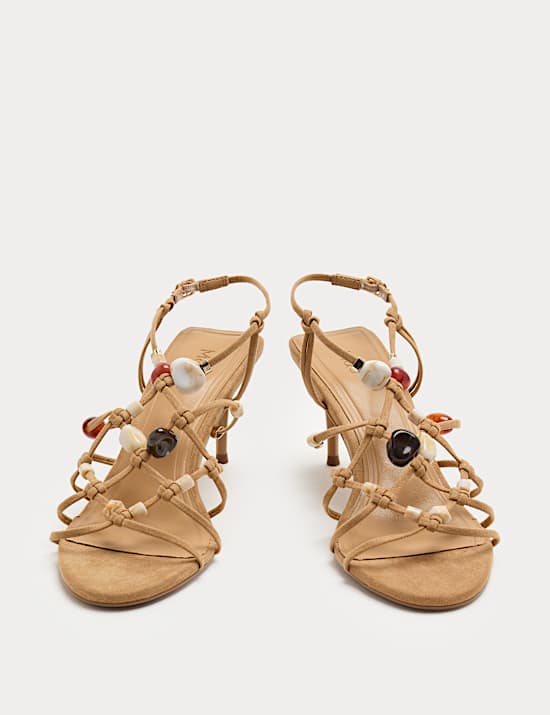 Sandales &agrave; talons aiguilles, brides et perles