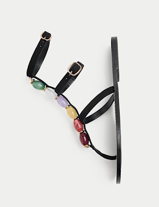 Suede Beaded Ankle Strap Gladiator Sandals