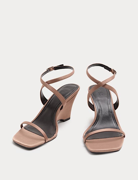 Satin Strappy Wedge Heel Sandals