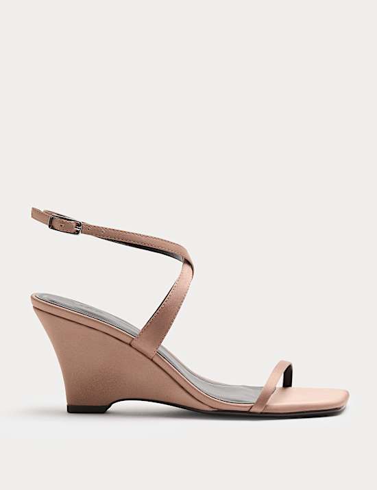 Satin Strappy Wedge Heel Sandals