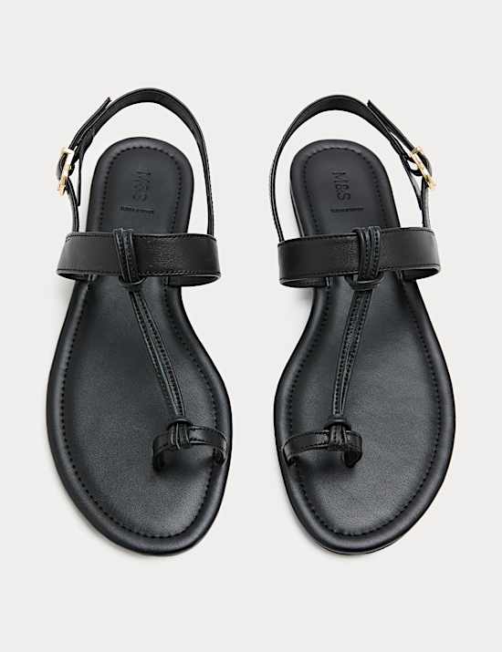 Leather Ankle Strap Flat Toe Loop Sandals