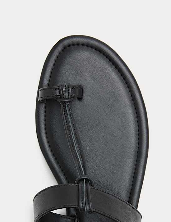 Leather Ankle Strap Flat Toe Loop Sandals