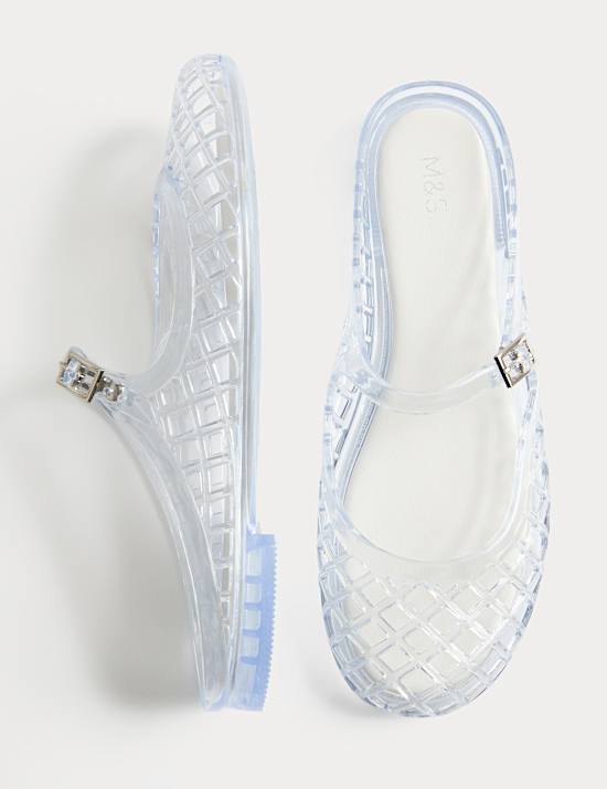 Ankle Strap Flat Jelly Mule Sandals