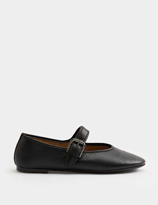 Leather Mary Jane Buckle Flat Ballet Pumps