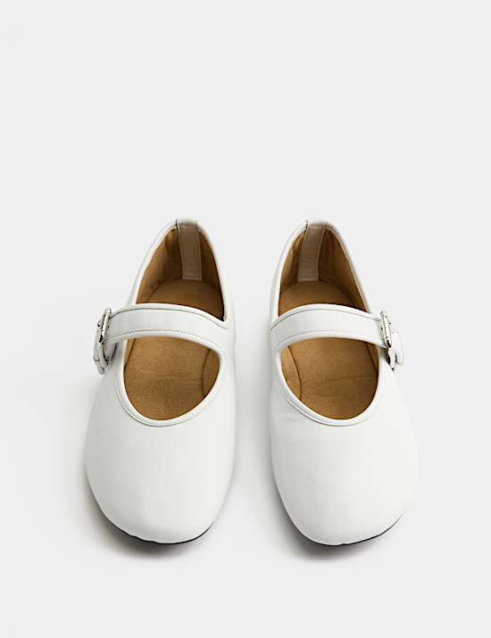 Leather Mary Jane Buckle Flat Ballet Pumps