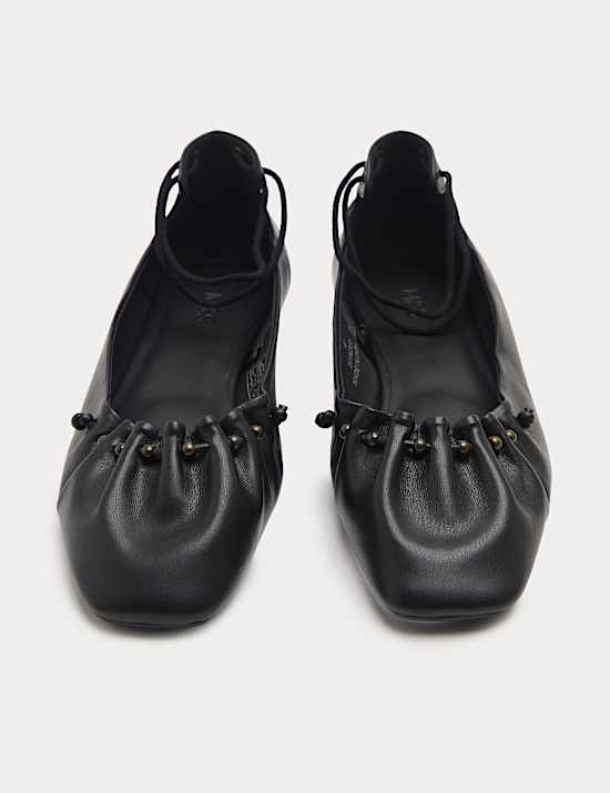 Ankle Tie Up Bead Detail Flat Ballet Pumps
