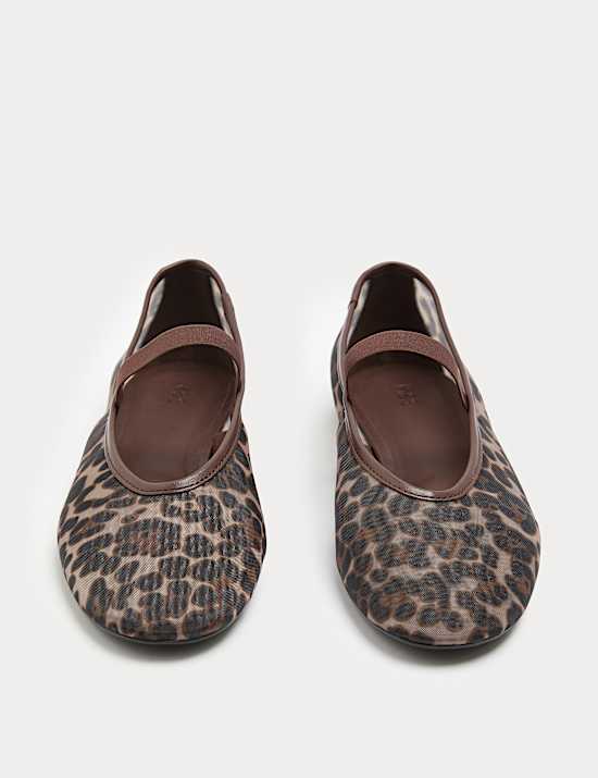 Leopard Print Mesh Mary Jane Ballet Pumps