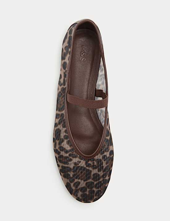 Leopard Print Mesh Mary Jane Ballet Pumps
