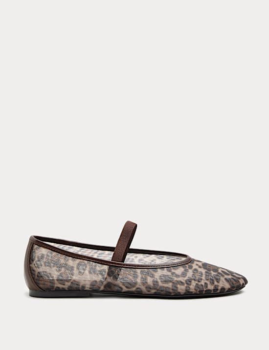 Leopard Print Mesh Mary Jane Ballet Pumps